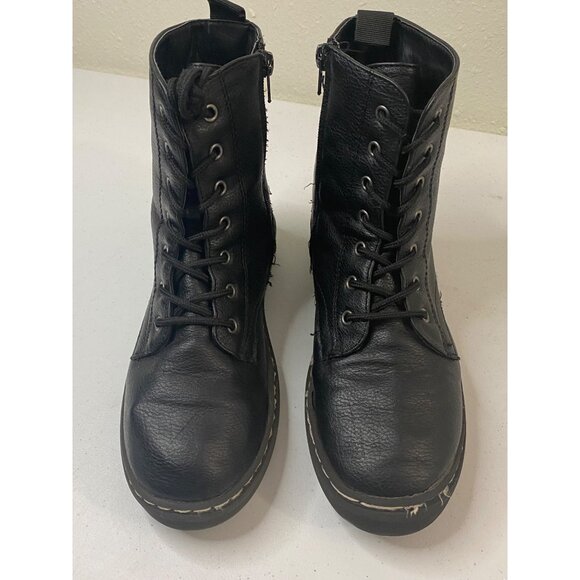 Black Lace-Up Boots With Side Zippers For Girls Size 5 Faux Leat - Picture 4 of 8